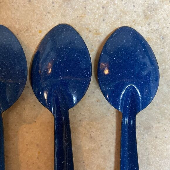 Vintage White And Blue Speckled Enamelware Spoons Four Piece - Picture 8 of 8